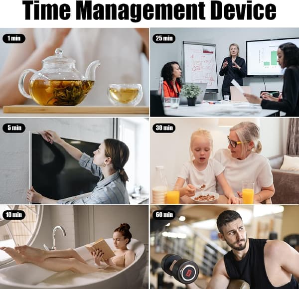 Pomodoro Timer Hvid Sekskantet Lydløs Alarm 5 Minutter Antal 1[C]