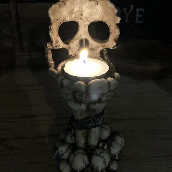 Halloween Dekorationer Skräck Halloween Skelett Ljusstakar Hartsljusstake för Sovrum Studie Butik[C]