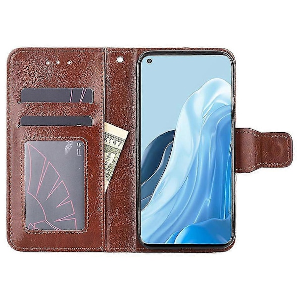 Oppo Find X5 Lite Smartphone Skal Magnetisk Lukning PU Læder Pung Cover Flip Stativ Folio Telefon Etui Brown