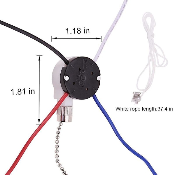 Takfläktströmbrytare-kit 3-hastighets 4-trådig, Fläktströmbrytare Zipper Hastighetskontrollbrytare, Ze-208s Dragtråd