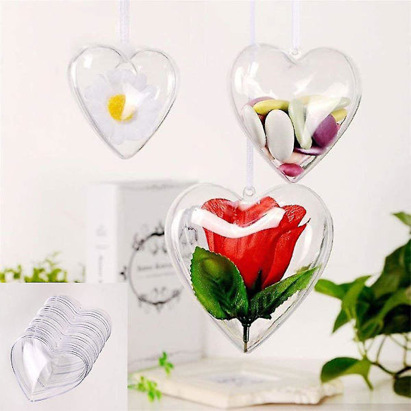 Klare Plast DIY Hjerteformede Pyntkuler 10-pakning 3,94