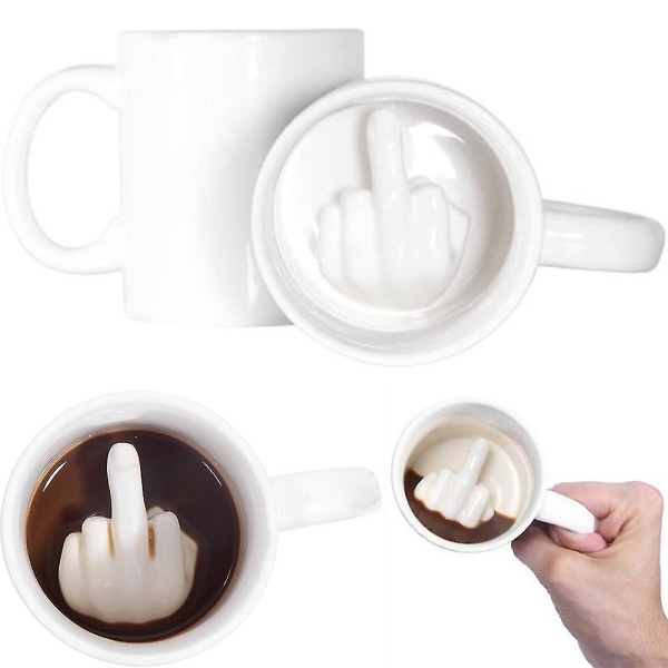 3D Mellanfinger kaffemuggar Särskilda roliga tekoppar Keramiska muggar[C]