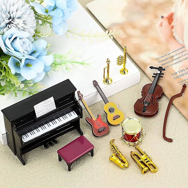 Miniatyr musikinstrument set 12 st mini musikinstrument modell dekoration tillbehör[C]
