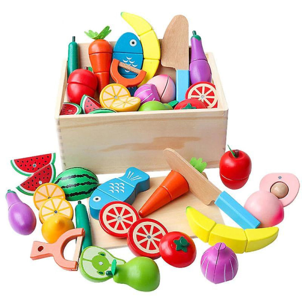 Baby träleksaker skär frukt och grönsaker barns kök leksaker