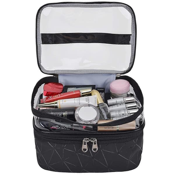 Makeup tasker Dobbeltlag Rejse Kosmetiktasker Makeup Organizer Toilettasker (Sort)