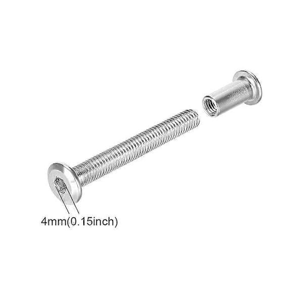 Møbel forbindelsesskruer 6 stk. møbelmonteringsskruer med M6 bolt 304 rustfrit stål forbindelsesskruer M6 x 35mm (HYYC)