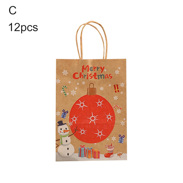 12 stk./sæt Slikpose Håndtagsdesign Stor Kapacitet Papir Glædelig Jul Fest Favorit Gavepose til Hjemmet