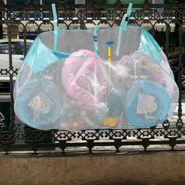 Pool Float Net Opbevaringspose, pladsbesparende Swimmingpool Hængende Opbevaringspose, foldbar Mesh Pool Organizer, Hængende Pool Opbevaringspose, Til Baghave Opbevaring 145x75x30cm Blue