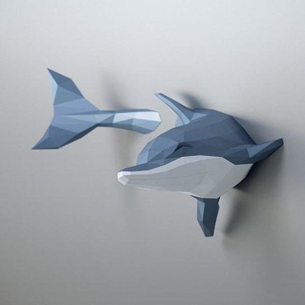 1 st Delfinhammare Papptrofé Handgjord Pappskulptur Geometrisk Pappmodell DIY Origami Pussel 3D Väggdekoration