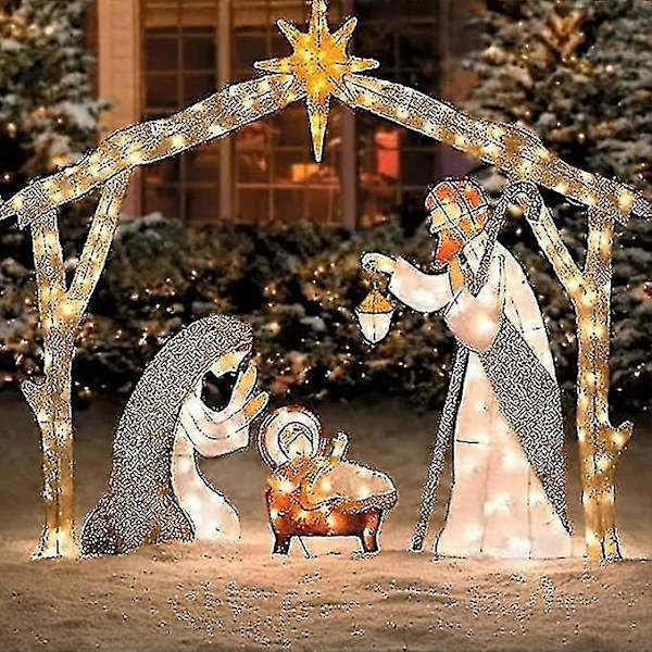 Kongque - Ljushög Julkrubba för Utomhus, Heliga Familjen Trädgårdsdekoration, Krubbfigurer för Jul Utomhus, Påskdekorationer Ljushög
