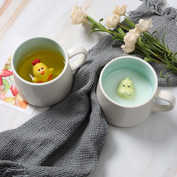 3D Kaffeekop Baby Dinosaur Inde i Koppen, Bedste Kakao Kopper Par Kopper (Hvid Dinosaur)