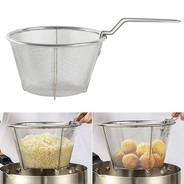 Friteerausastia Hienosilmäinen Tarttumaton Pohja Taittuva Kahva Palovammojen Välttäminen Kuumankestävä Ruostumaton Elintarvikelaatuinen Siiviläastia Keittiöväline QinghaiC[C] 18cm