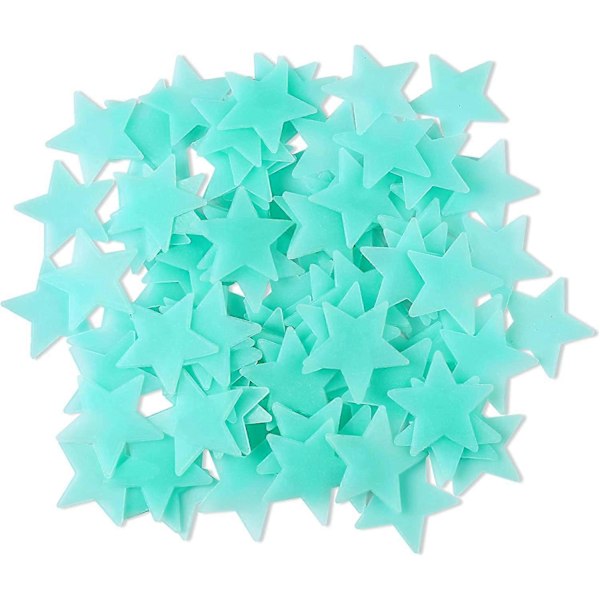 100 st Blå Självlysande Stjärnor Fluorescerande Självlysande Plast Väggdekaler Muraler Dekaler för Heminredning Tak Väggdekoration (C)