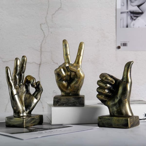 Gylden Polyresin Håndbevegelse Skrivebordsstatue Finger Skulptur Dekorasjon[C]