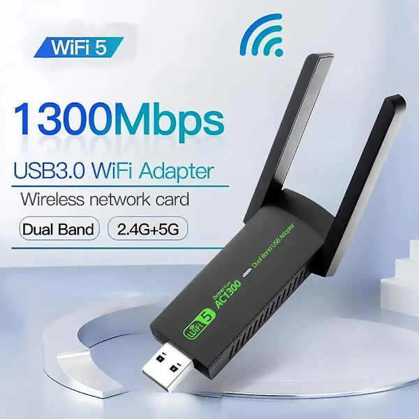 1300 Mbps USB 3.0 WiFi-adapter, Drivrfri, 2,4 GHz/5 GHz Dubband Wi-Fi Dongelmottagare 80211ax/ac/a/b/g/n WIFi 5 Trådlöst nätverkskort för PC-bärbar dator