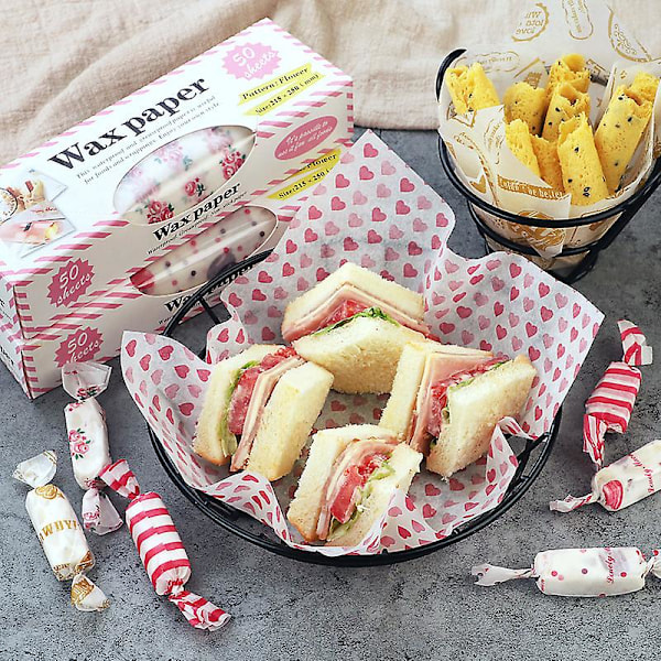 50 ark vaxpapper, vattentätt vaxpapper, matförpackningspapper för hamburgare, bröd, smörgåsar, snacks (25*21cm) (FMY) (C)