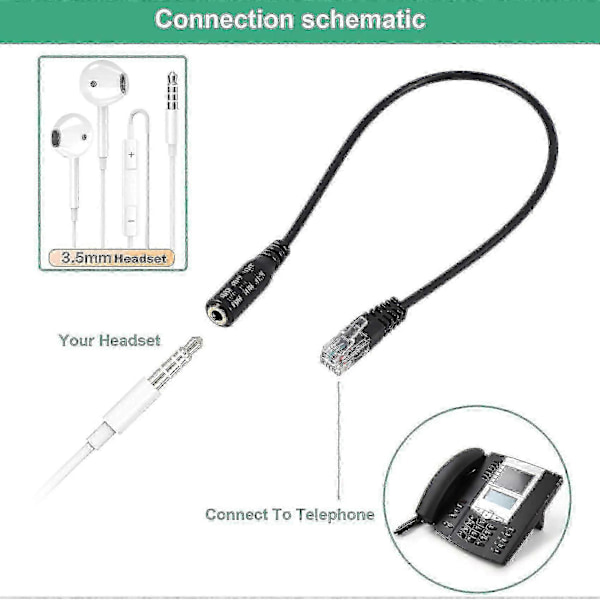 3,5 mm til RJ9 Adapterkabel for Kontortelefon Headset (C)