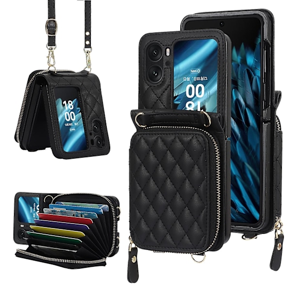 Kortholderveske med rombisk tekstur for OPPO Find N2 Flip Black