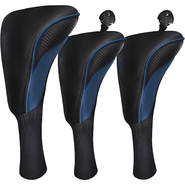 Golfkølle covers til fairwaykøller, drivere og hybrider, 3 stk., lang hals, mesh, sportsfan, golfkølle covers med udskiftelige numre (C)