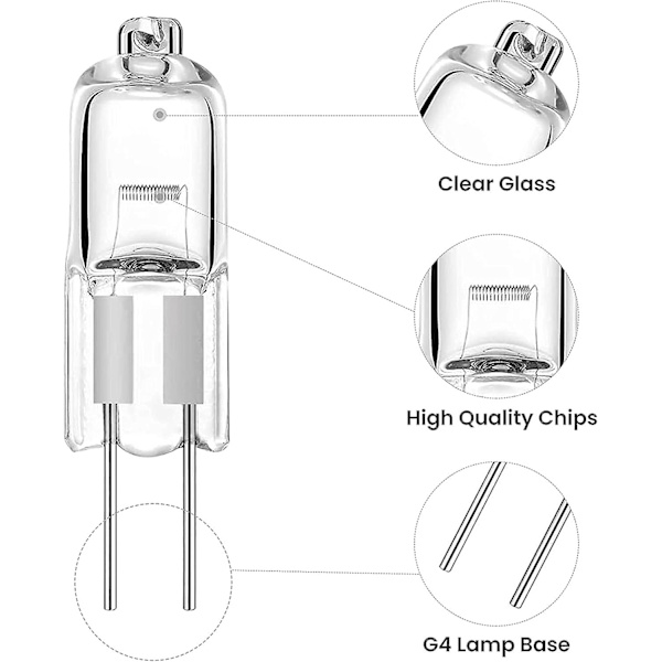 Pakke med 10 G4 Halogenpærer 10W 12V Techgomade Halogen Pære med Stiftbase, Varmt Hvit 3000k