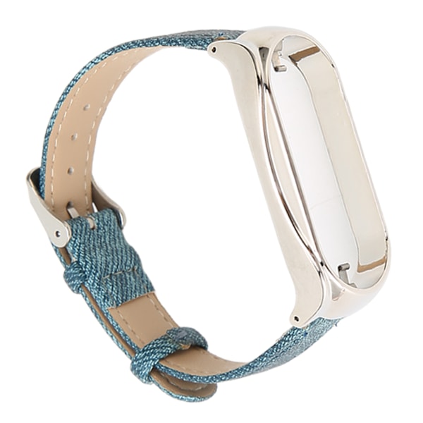 Urrem til Smartwatch i Blødt Stof, Justerbar og Åndbar, Udskiftningsrem til Mi Band 7, Blå Stof med Sølvfarvet Kasse [C]