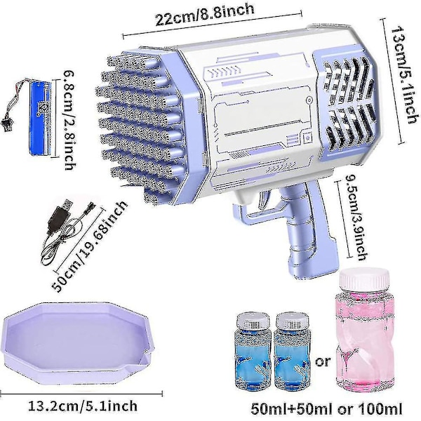Bubbelmaskin Utomhus, 69 Hål Bubbelpistol För Bröllop, Födelsedagspresent, Badbubbelmaskin Sommarleksak, Elektriska Led-Ljus Bubbelpistoler För Barn
