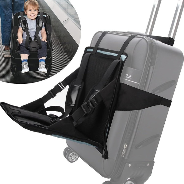 Baby resesäte för bagage, åkbar resväska för barn, stabil hopfällbar resväska sits med säkerhetsbälte för baby komfort resor Black