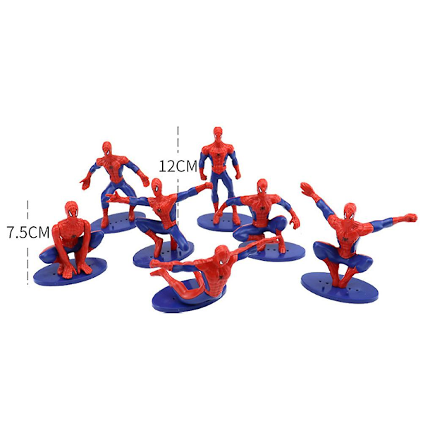 7-pack Spider-Man Superhjältefigurer, Actionfigurer, Leksakssatser, Temafestdekorationer, Dekorationer, Superhjälteborddekoration, Födelsedagsfesttillbehör C