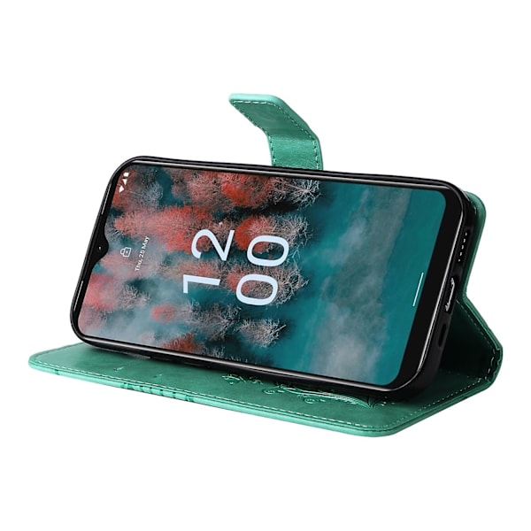 Lærtelefonveske for Nokia C12 4G/C12 Plus/C12 Pro, Stativlommebok med trykt design Green Style A Nokia C12 4G