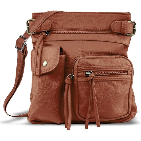 Genuine Leather Cross Body Bag - Super Soft & Durable Crossbody Bags For Women & Men - Bronze Hardware With Adjustable Strap