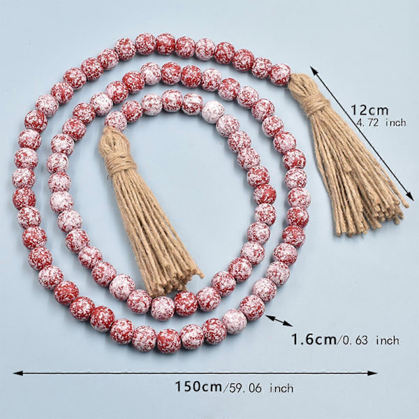 Jul Träpärlgirlang för Entré, Veranda Lättvikt Längd 150cm Röd (C)