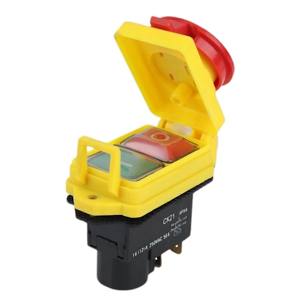 250V 16A IP54 Start-Stop-brytare med No-Volt-Release och Nödbrytare