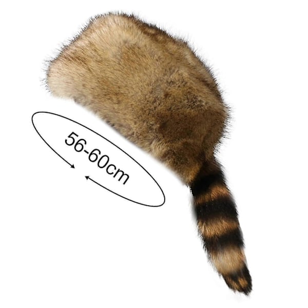 Vintermössa Faux Fur Tvättbjörnsvans Rysk Rund Platt Topp Öronskydd Förtjockad Höst Vinter Termisk Dam Mössa För Camping, One Size (C)