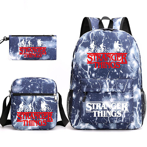 Stranger Things Ryggsäck 3-delat set Student Skolväska Canvas Väska y