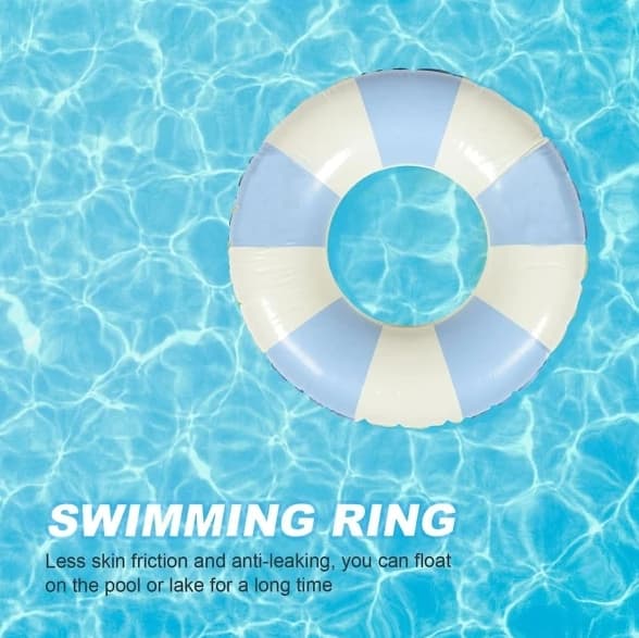 Oppustelig voksen pool flyder retro stribet PVC blå[C]