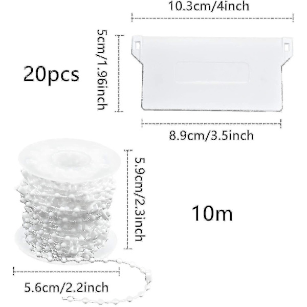 20 stycken vikter för vertikala persienner, bottenlameller 89 mm (3,5 tum) & 10 m plastkedjor för vertikala persienner, reparationskit för gardiner, vita