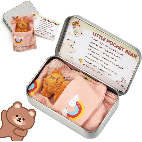 Liten Fickbjörn | Mjuk och Bekväm Teddybjörn i Tennask | Mini Fickbjörn Plyschleksaker | Söt Rolig Fylld Djur Teddybjörn Docka Jul