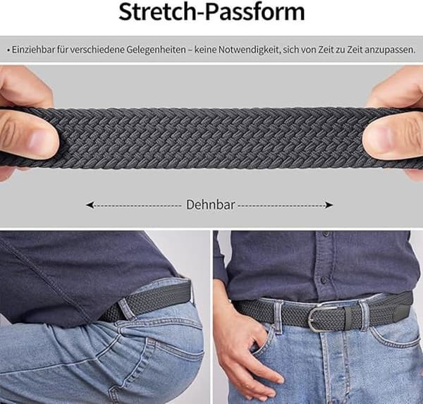 Herrbälte, Unisex Elastiskt Flätat Bälte för Män och Kvinnor, Vävt Stretchigt Elastiskt Flätat Bälte (3,2 cm) Grå[YJD]