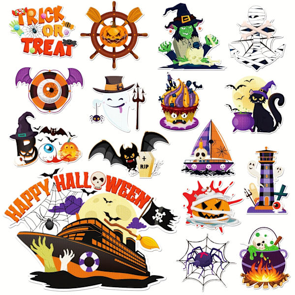 16 st Halloween Kryssningsdörrsmagneter Dekorationer Reflekterande Halloween Kryssningsfartygsdörrdekor Pumpor Fladdermöss Spindel Magnetiska Klistermärken för Karnevalskryssning