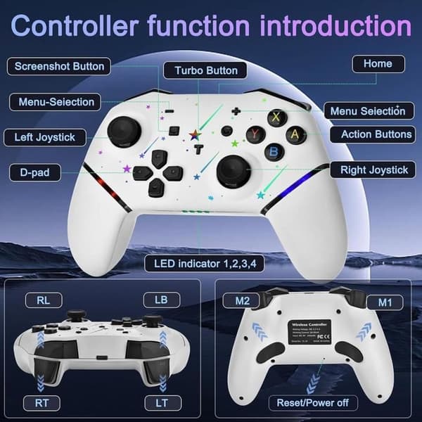 Switch-controller, trådløs Pro-controller + batteri/RGB-lys/dobbelt vibration/gamecontroller til Switch/Lite/OLED/PC hvid[YJD]