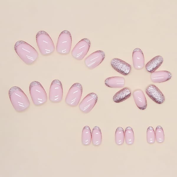 Press On Glitter Negler 24 Stykker Rose[C]