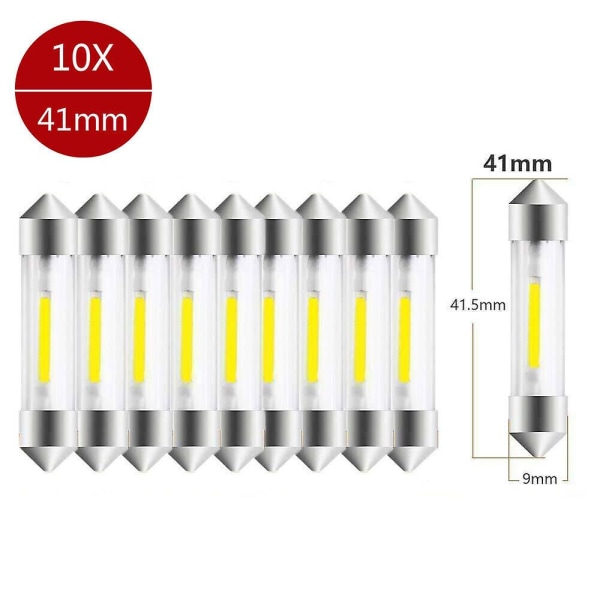 31/36/39/41mm 12vC5W dobbelt-hoved bil SMD Feiteng COB LED interiørbelysning, hvid[C] 10pcs 41MM