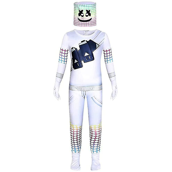 Cosplay-asu lapsille ja teineille Dj Marshmello -naamio ja haalari - täydellinen asu - hieno naamiaisasu 2022-1a