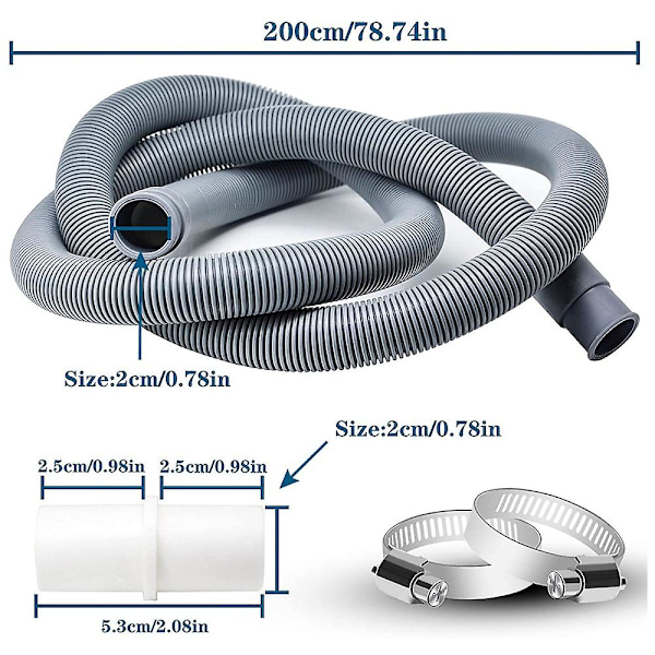 Avloppsslangsförlängning för tvättmaskiner, 2 m universell tvättmaskinsslang, avloppsslang diskmaskinsförlängning
