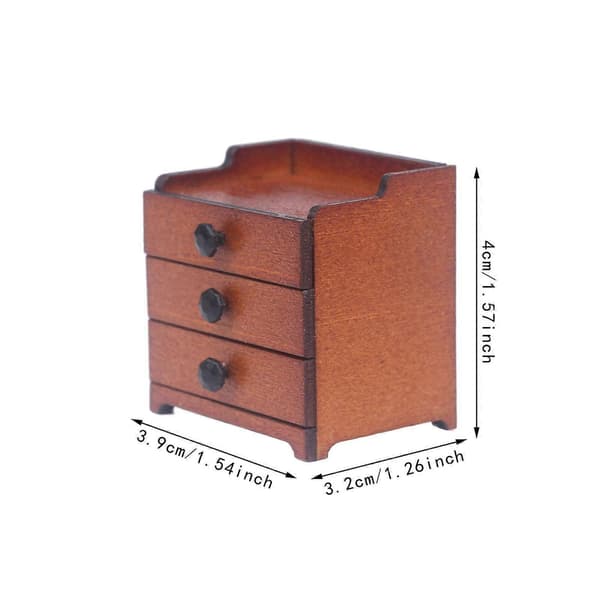 Mini Solid Træ Dukkehus Kabinet Miniature 3 Skuffer
