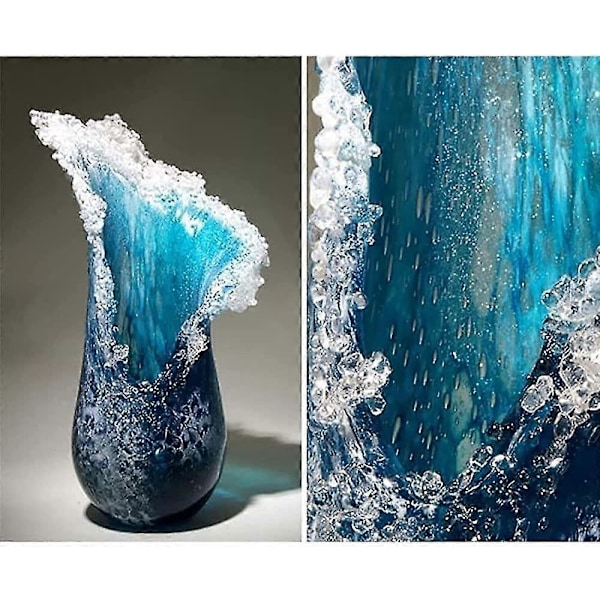 Ocean vas harts vågskulptur korrugerad vas blå våg vas modern ocean blå vas utsökt harts bordsblomma kruka hem kafé hem