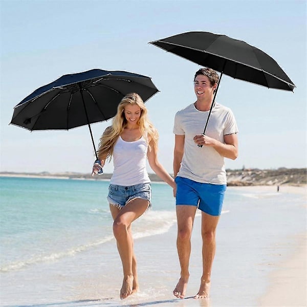 2-pack Resefärdspara, Obrytbar 10-Ribbs Parasoll, Vindtåliga Parasoller För Regn Sol, Automatisk