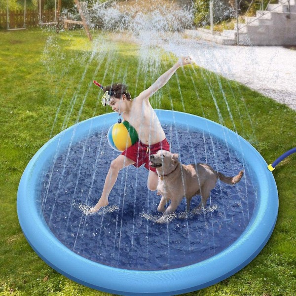 Halkfri stänkdyna för barn och hund, förtjocka sprinklerpool sommar utomhus vattenleksaker - rolig bakgård fontän lekmatta - Jxlgv dolphin 150cm