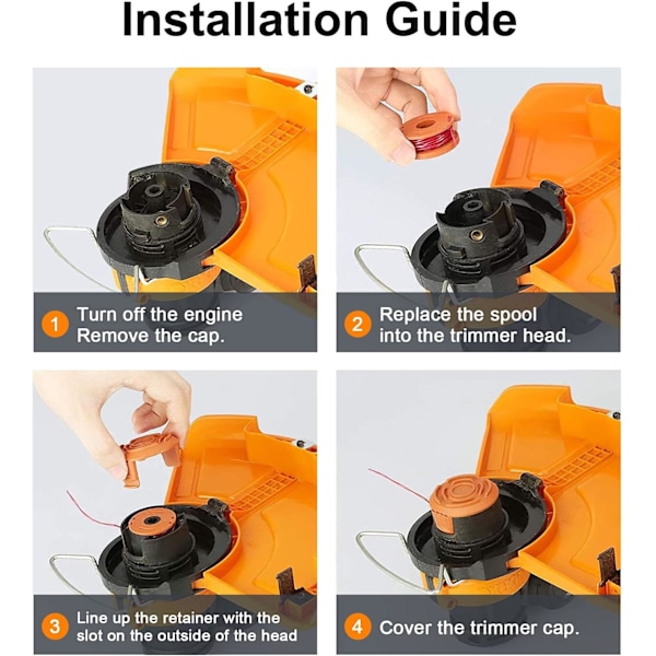 Set med 6 trimmerlinor för Worx WA0004.1/WA0010, kompatibla med Worx WG154 WG163 (6 linor + 1 lock) (C)