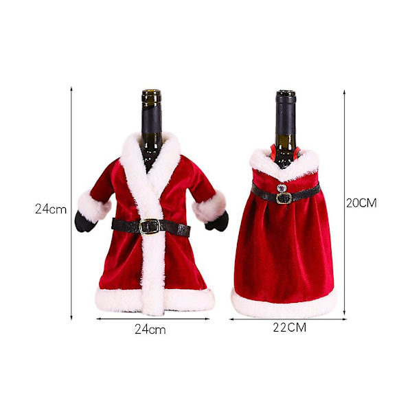 2-pack Julvinflaskeset Sammetsklänning Vinflaskaöverdrag Vinflaska Påse Ärm Jul Nyår Middagsdekor